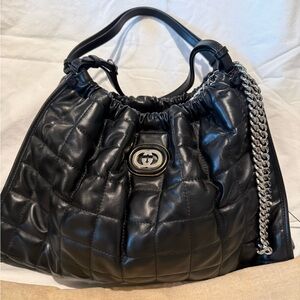 Gucci Deco Matelasse Medium Black Quilted Leather Tote/Shoulder Bag